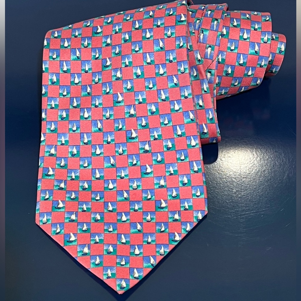 Dunhill Sailboat Silk Mens Tie Necktie Sailing Ocean Boat Blue Pink Green White